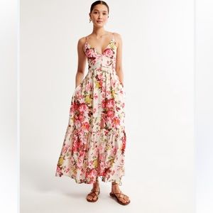 Abercrombie & Fitch cap sleeve Corset Midi Floral Print Dress